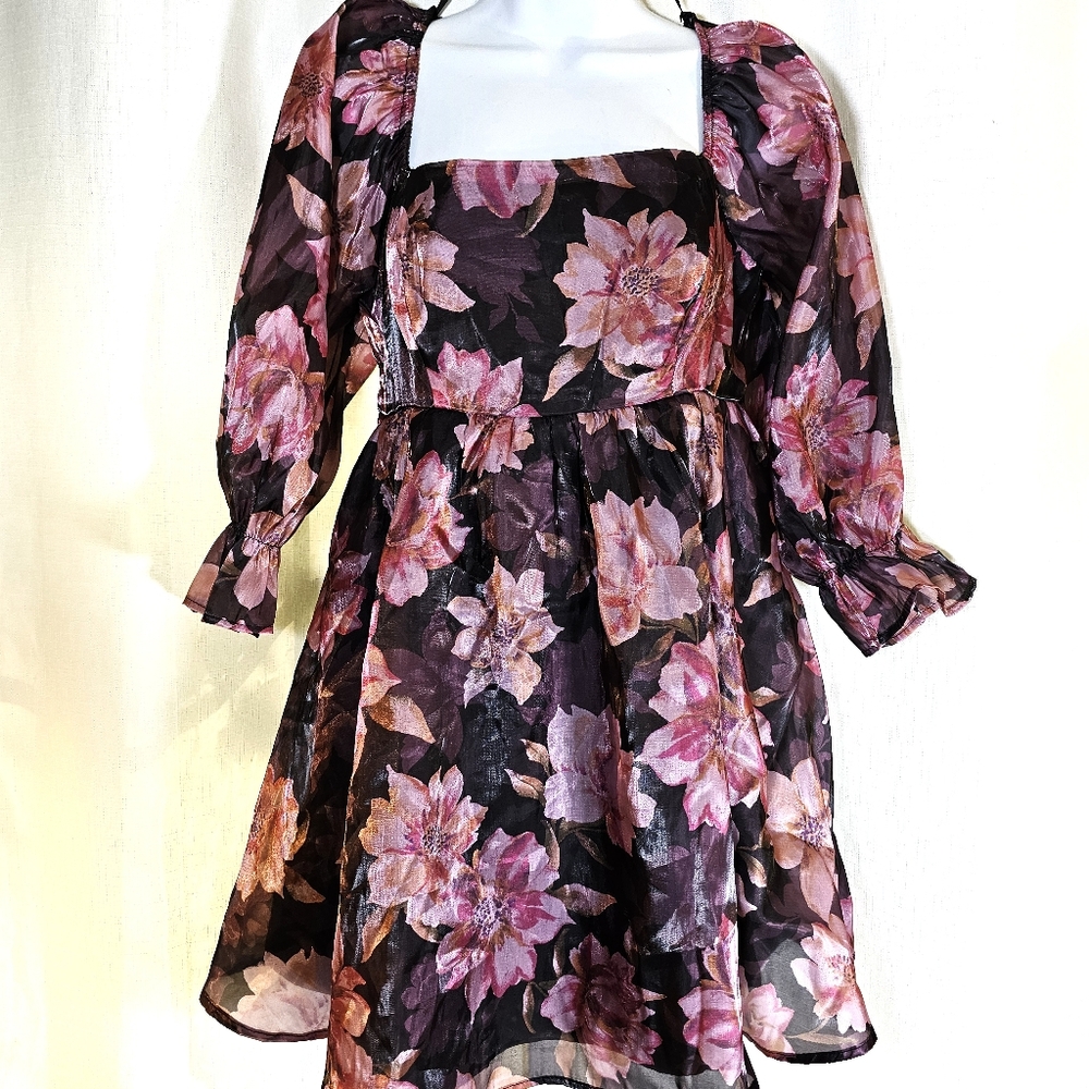 2/$20 Thirty Thirty LA L Puff Sleeve Floral Dress - Picture 1 of 11